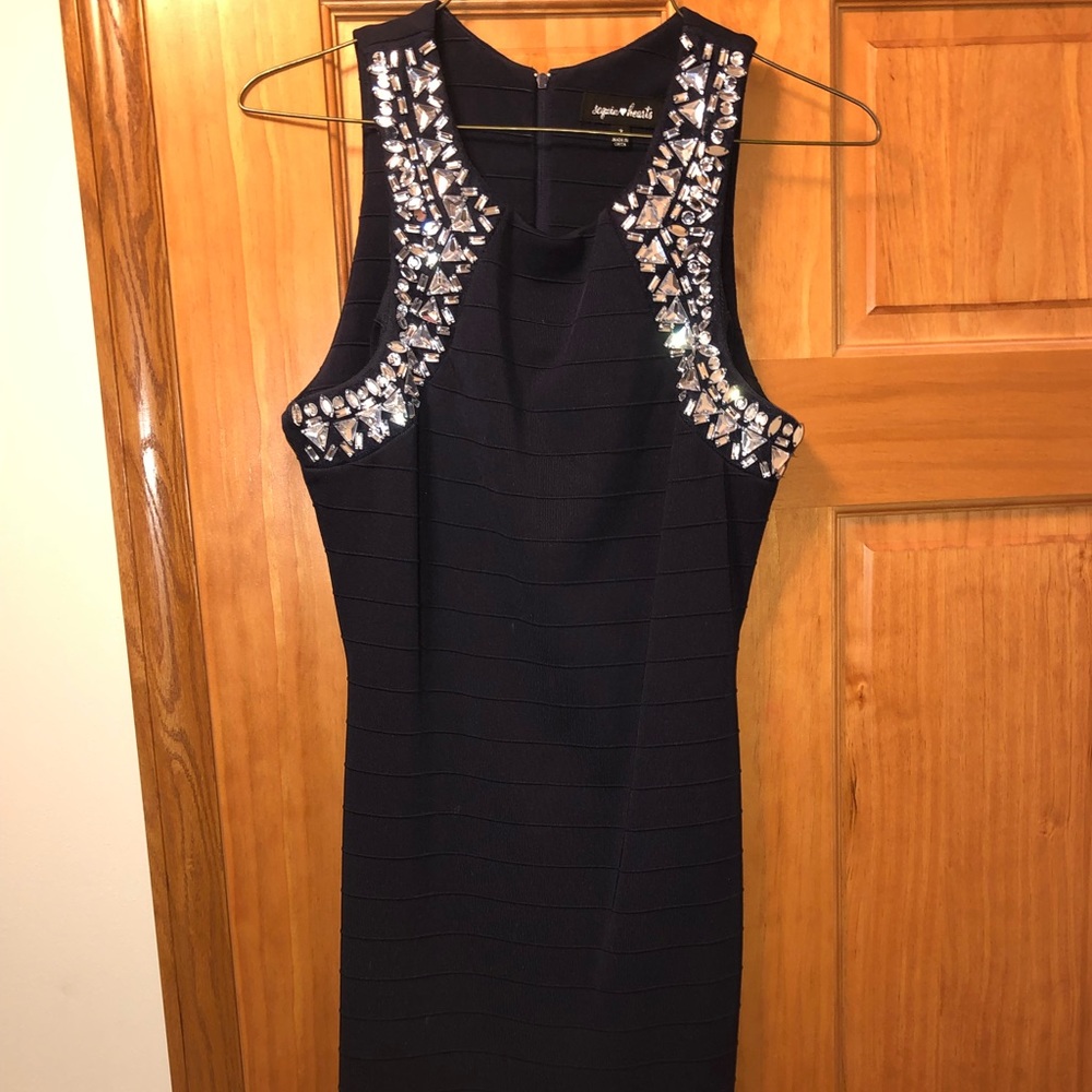 Sequin Hearts Navy Homecoming dress